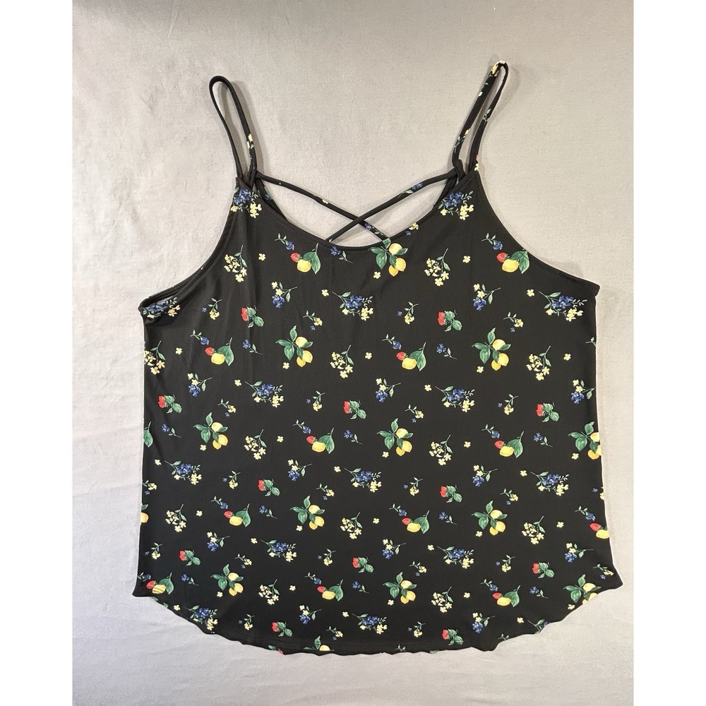 Kaileigh Spaghetti Strap Floral Lemons Tank Women's XL Lightweight Summer Casual